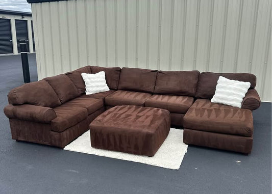 Ashley Furniture Brown 3 Piece Sectional Couch With Ottoman